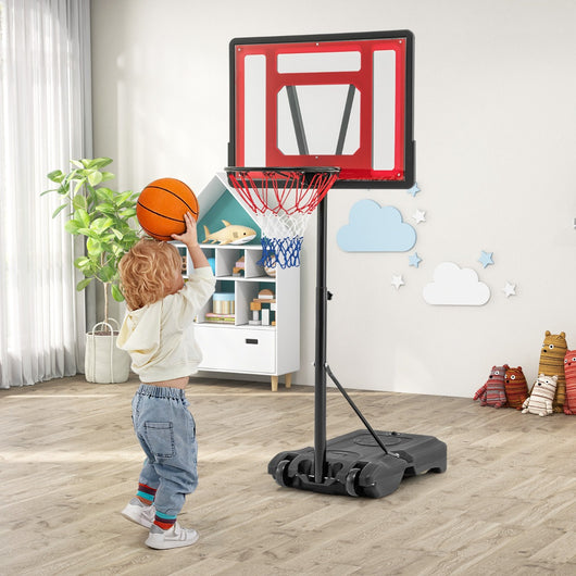 Canestro da basket per piscina regolabile in altezza da 115-135 cm per bambini, Supporto da basket con ruote Rosso-Ricreazione outdoor
