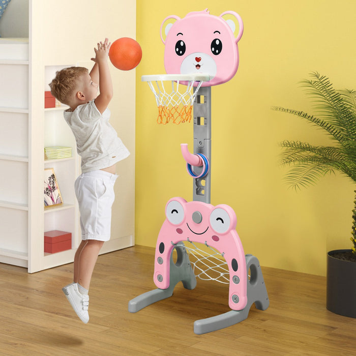 Canestro da basket 3 in 1 per bambini, Canestro da basket con porta da calcio e gioco degli anelli Rosa-Giocattoli sportivi