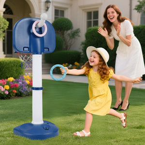 Gioco regolabile con lancio degli anelli per bambini e bambine, Canestro da basket per bambini 4 in 1 Bianco e Blu-Giocattoli sportivi