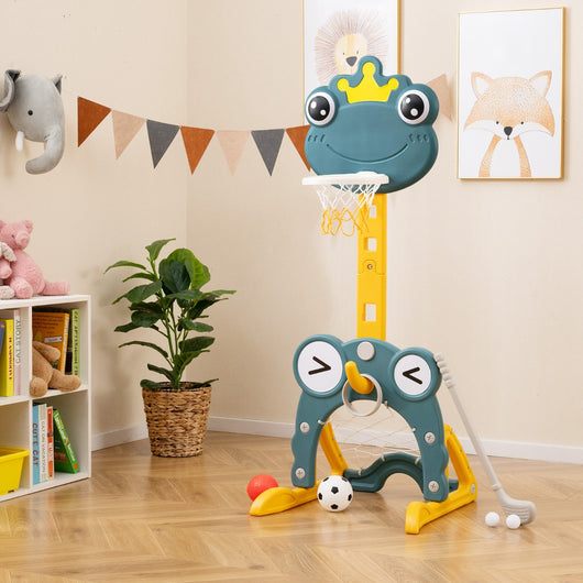 Canestro da basket per bambini ¨¨ un centro attivit¨¤ 4 in 1 con cerchio, Canestro da basket per bambini porta calcio e lancio Verde-Giocattoli sportivi