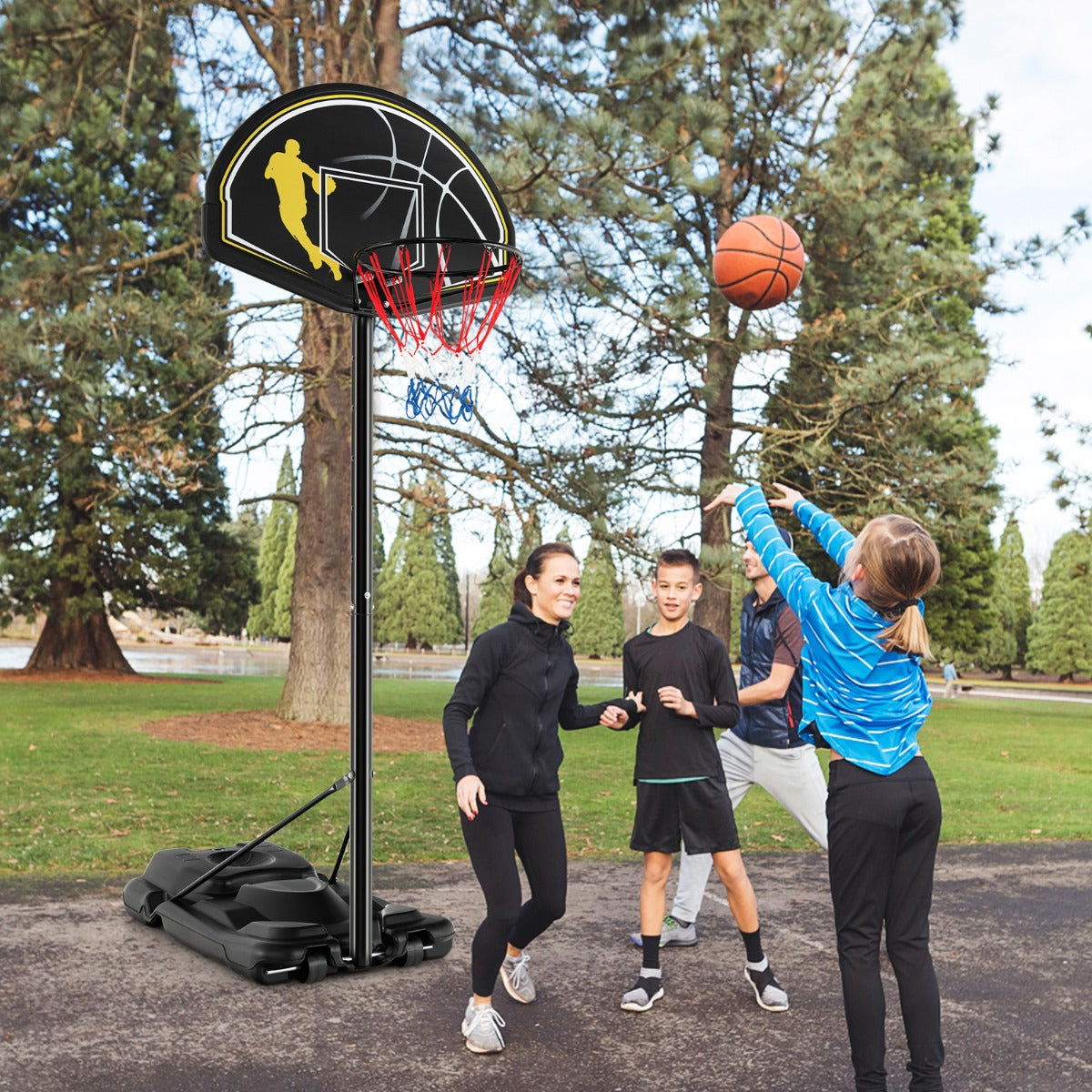 Canestro da basket portatile con ruote e base riempibile per bambini, Canestro regolabile da 130 a 305cm-Ricreazione outdoor