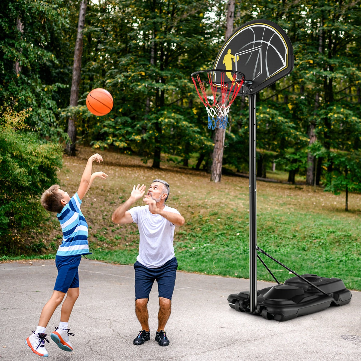 Canestro da basket portatile con ruote e base riempibile per bambini, Canestro regolabile da 130 a 305cm-Ricreazione outdoor