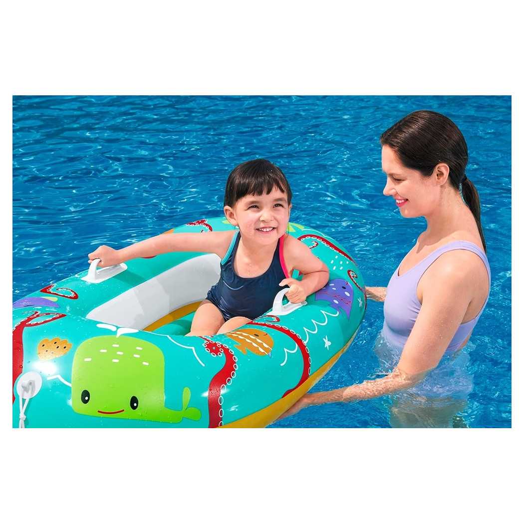 Trade Shop - Canotto Canottino Gonfiabile Per Bambini Balena Pesci Granchio Felice 119x79cm 34009 -