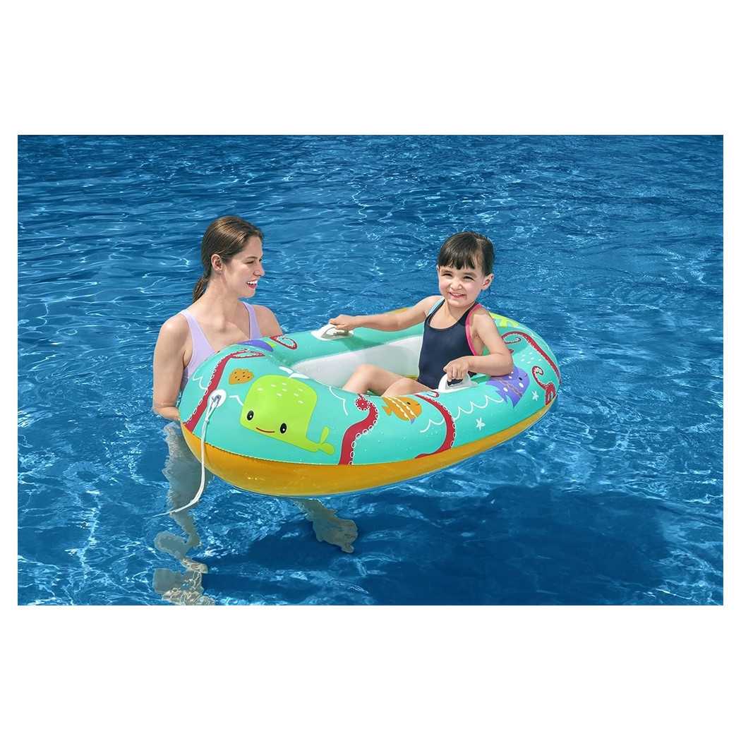 Trade Shop - Canotto Canottino Gonfiabile Per Bambini Balena Pesci Granchio Felice 119x79cm 34009 -