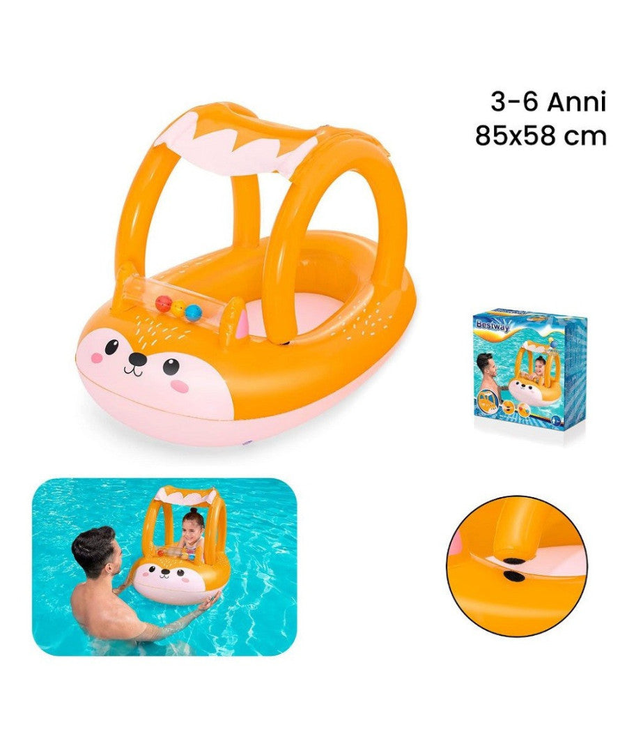 Canotto Canottino Volpe Gonfiabile Bambini Con Parasole Mare Piscina 85x58cm 34168         