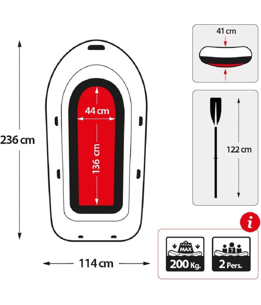 Canotto Gonfiabile Challenger 2 Set 236x114x41 Cm Mare Gommone Remi Pompa 68367         