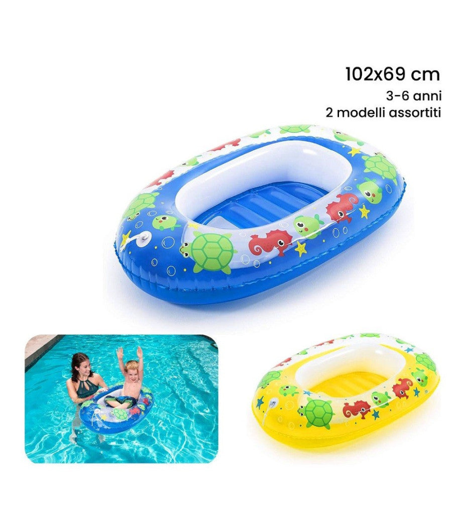 Canotto Gonfiabile Per Bambini 3-6 Anni 102x69cm Mare Balena 2 Colori Ass. 34037         