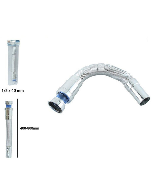 Canotto Tubo Scarico Flessibile Estensibile Lavabo Lavello 400-800mm 1/2 10073         