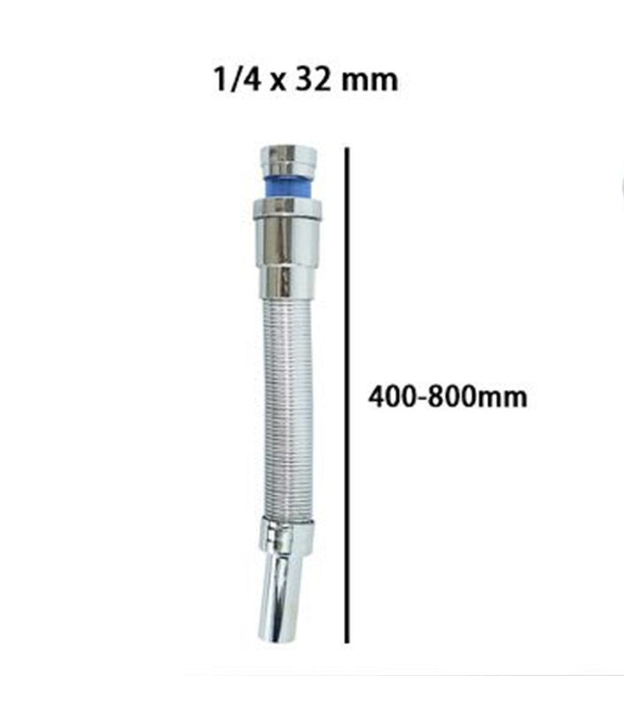 Canotto Tubo Scarico Flessibile Estensibile Lavabo Lavello 400-800mm 1/4 32mm 10074         