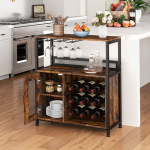 Armadietto con portabicchieri scaffale aperto e ripiano rimovibile-Buffet-Armadio da cucina Cantinetta porta bottiglie di vino Marrone