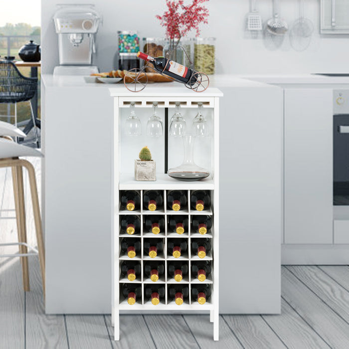 Cantinetta portabottiglie in legno, Scaffale di vino con porta calici per 20 bottiglie-Buffet-Armadio da cucina 42x24,5x96cm Bianco