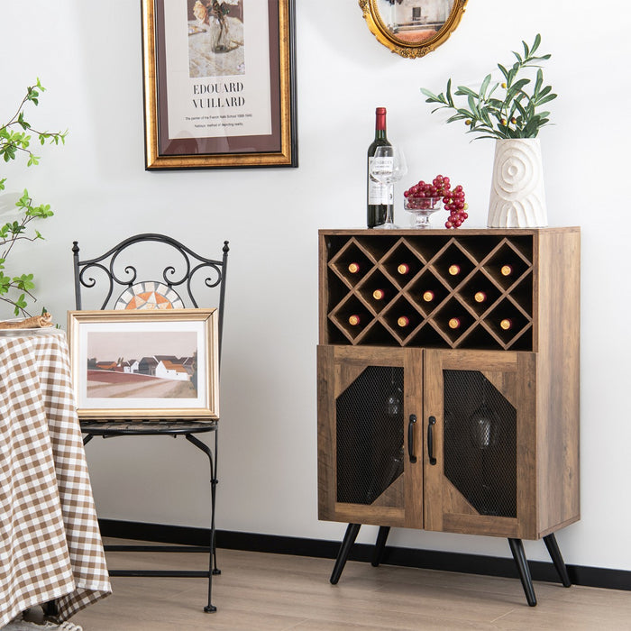 Cantinetta vino industriale con portabottiglie rimovibile-Buffet-Armadio da cucina Credenza da cucina con 2 ante in rete Marrone rustico