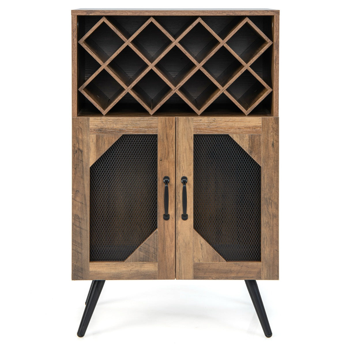 Cantinetta vino industriale con portabottiglie rimovibile-Buffet-Armadio da cucina Credenza da cucina con 2 ante in rete Marrone rustico