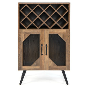 Cantinetta vino industriale con portabottiglie rimovibile-Buffet-Armadio da cucina Credenza da cucina con 2 ante in rete Marrone rustico