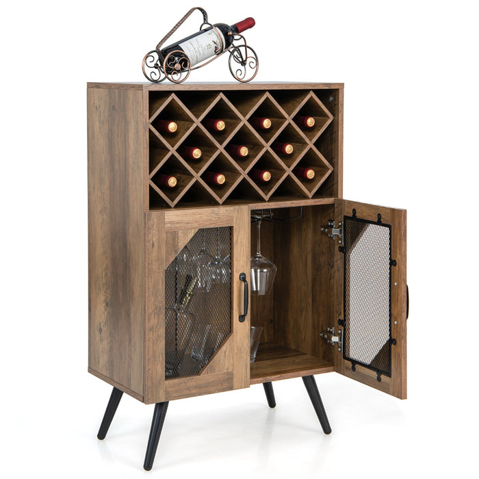 Cantinetta vino industriale con portabottiglie rimovibile-Buffet-Armadio da cucina Credenza da cucina con 2 ante in rete Marrone rustico