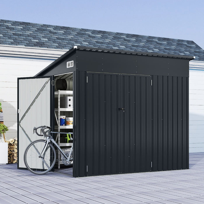 Capanno esterno bloccabile con tetto inclinato per cortile e patio, Capanno da giardino per attrezzi e biciclette Grigio scuro-Casette da giardino