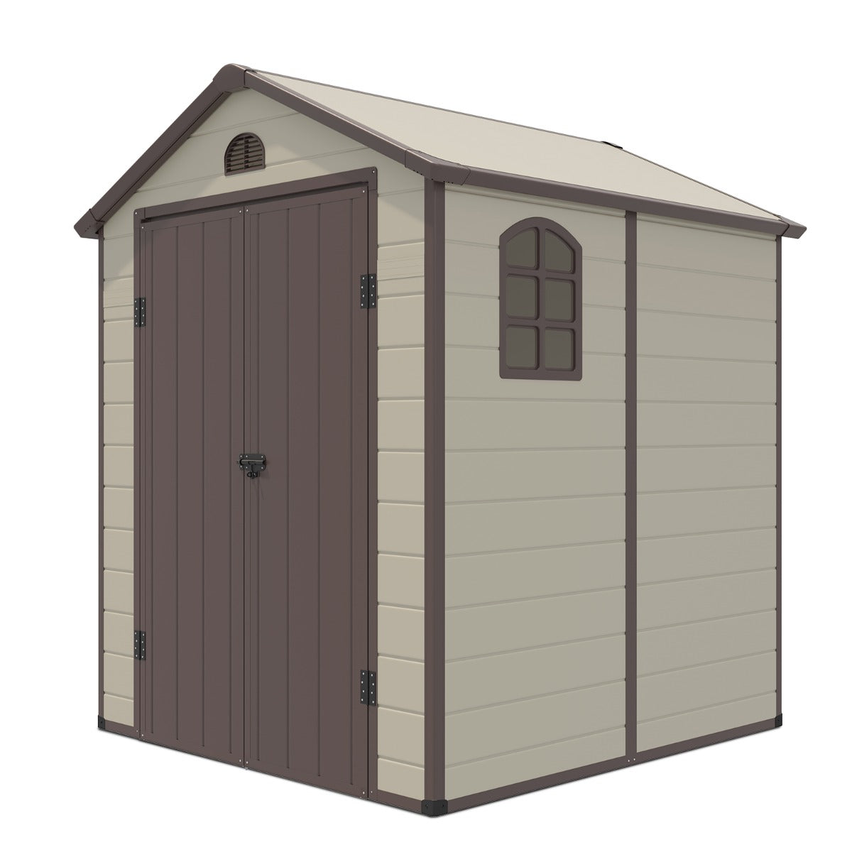 Capanno degli attrezzi da esterno con sfiati finestra porta con cerniera, Capanno galvanizzato da giardino Beige-Casette da giardino