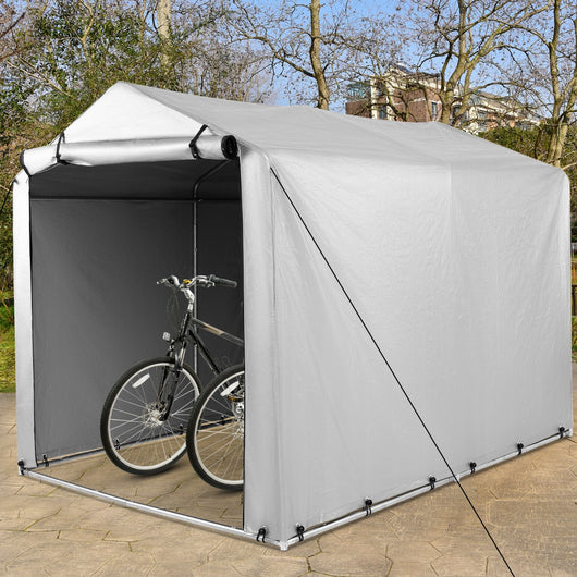 Capanno di stoccaggio per biciclette, Garage portatile 160x218x164cm motociclette con porta a rullo Grigio chiaro-Accessori per veicoli