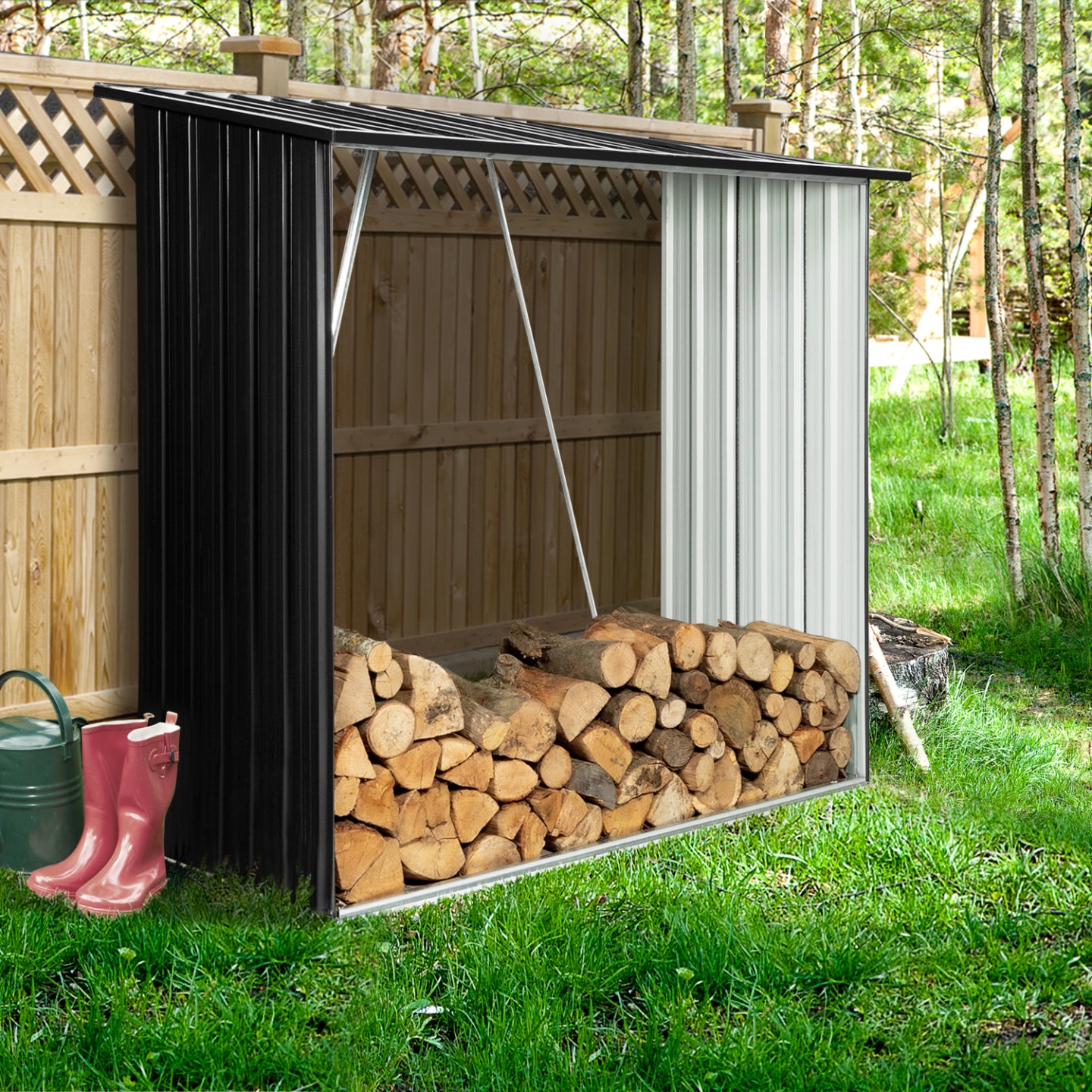 IDMarket - Capannone per tronchi in acciaio zincato grigio da 2 m³