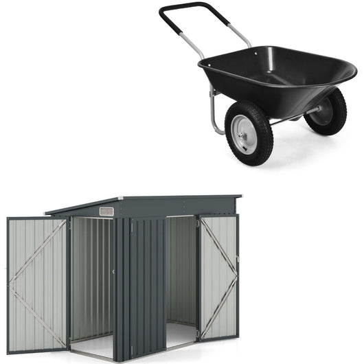 Casa attrezzi giardino tetto inclinato e carrello da giardino acciaio resistente, Casa attrezzi giardino e carrello acciaio-Outdoor