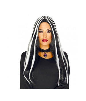 Capelli Bianchi Neri Lisci Parrucca Travestimento Festa Carnevale Halloween         
