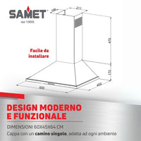 Cappa a piramide 60 cm Eolo60 Samet colore nero