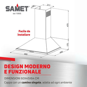 Cappa a piramide 60 cm Eolo60 Samet colore nero