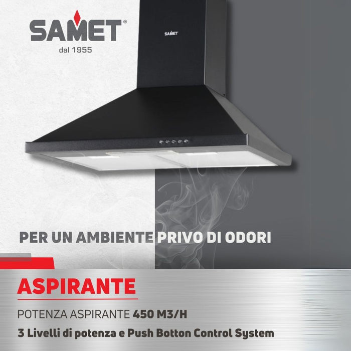 Cappa a piramide 60 cm Eolo60 Samet colore nero