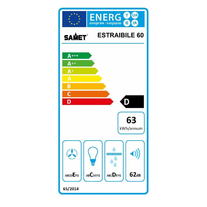 Samet, Cappa Aspirante da Incasso 60 cm Estraibile, con Luce LED e Potenza 300 m³/h, Colore Alluminio, 60x30x15 cm