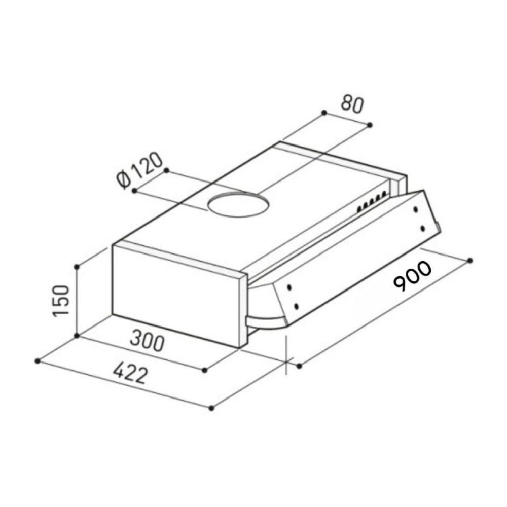 Samet, Cappa Aspirante da Incasso 90 cm Estraibile con Luce LED e Potenza 300 m³/h, Colore Alluminio, 90x30x15 cm