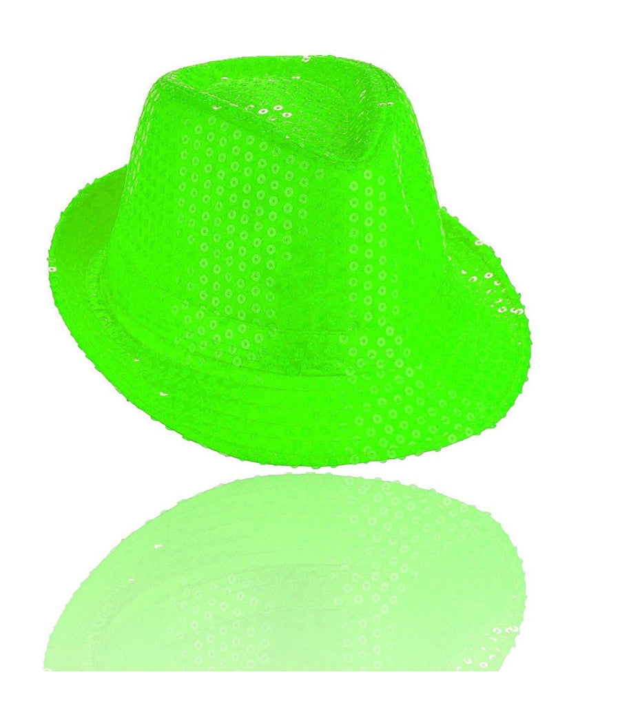 Cappello Borsalino Paillettes Verde Fluo Spettacolo Teatro Paillette Uomo Donna         