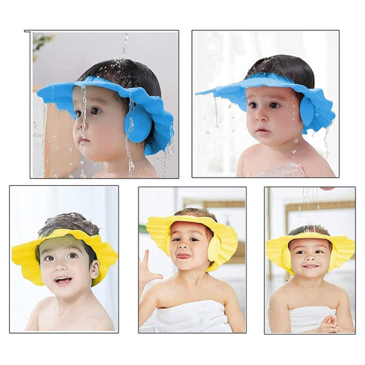 Trade Shop - Cappello Doccia Per Bambini 3 Pz Cuffia Da Bagno Per Testa Bambino Regolabile Visiera -