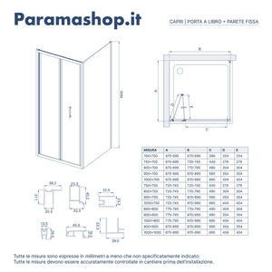 Box doccia 90x90 cm angolare apertura a libro vetro 6mm opaco | Capri