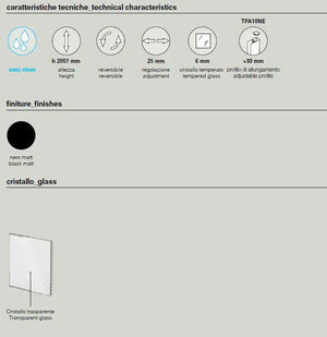 Parete Walk In Profili Neri H200 Anticalcare 6mm Trasparente - 90 cm