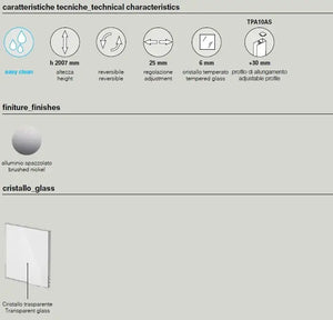Parete Walk In Alluminio Spazzolato H200 Anticalcare 6mm Trasparente - 70 cm