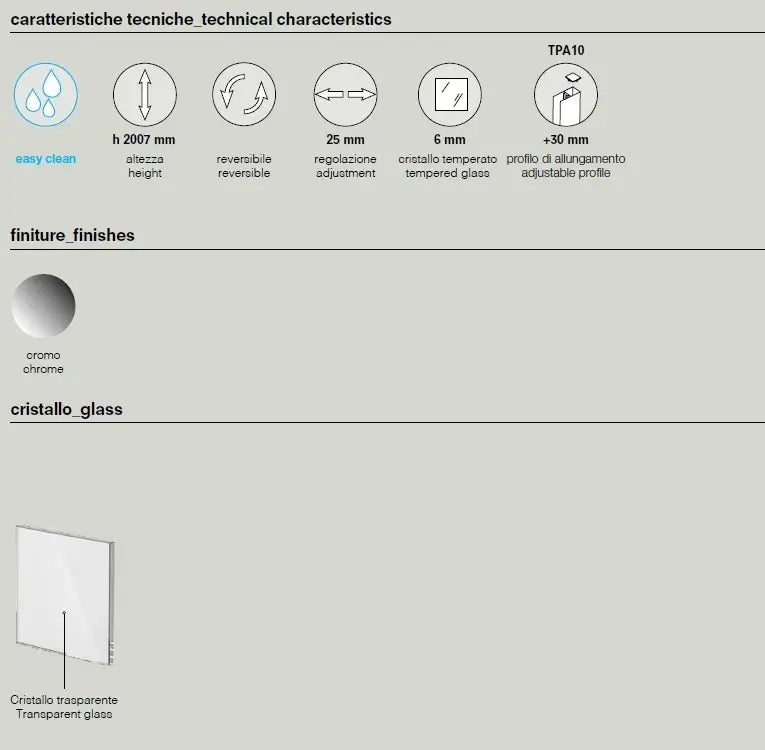 Parete Doccia Walk In H200 Anticalcare 6mm Trasparente - 65 cm