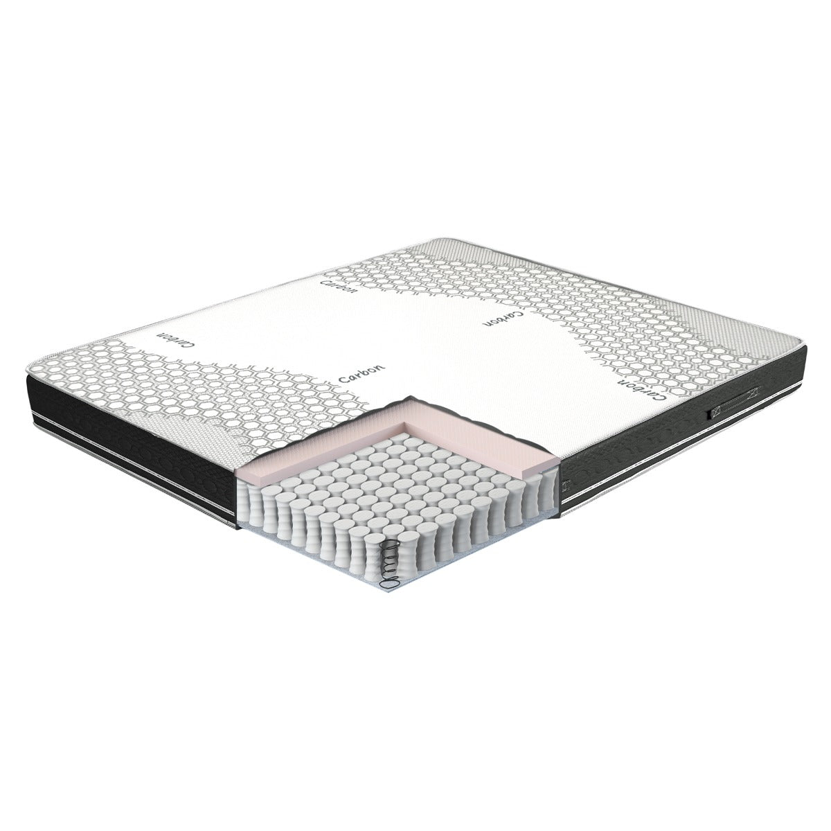 Materasso Molle Insacchettate e Memory Una Piazza e mezza 120x195, alto 25 cm - Rivestimento Carbon. | Zefiro