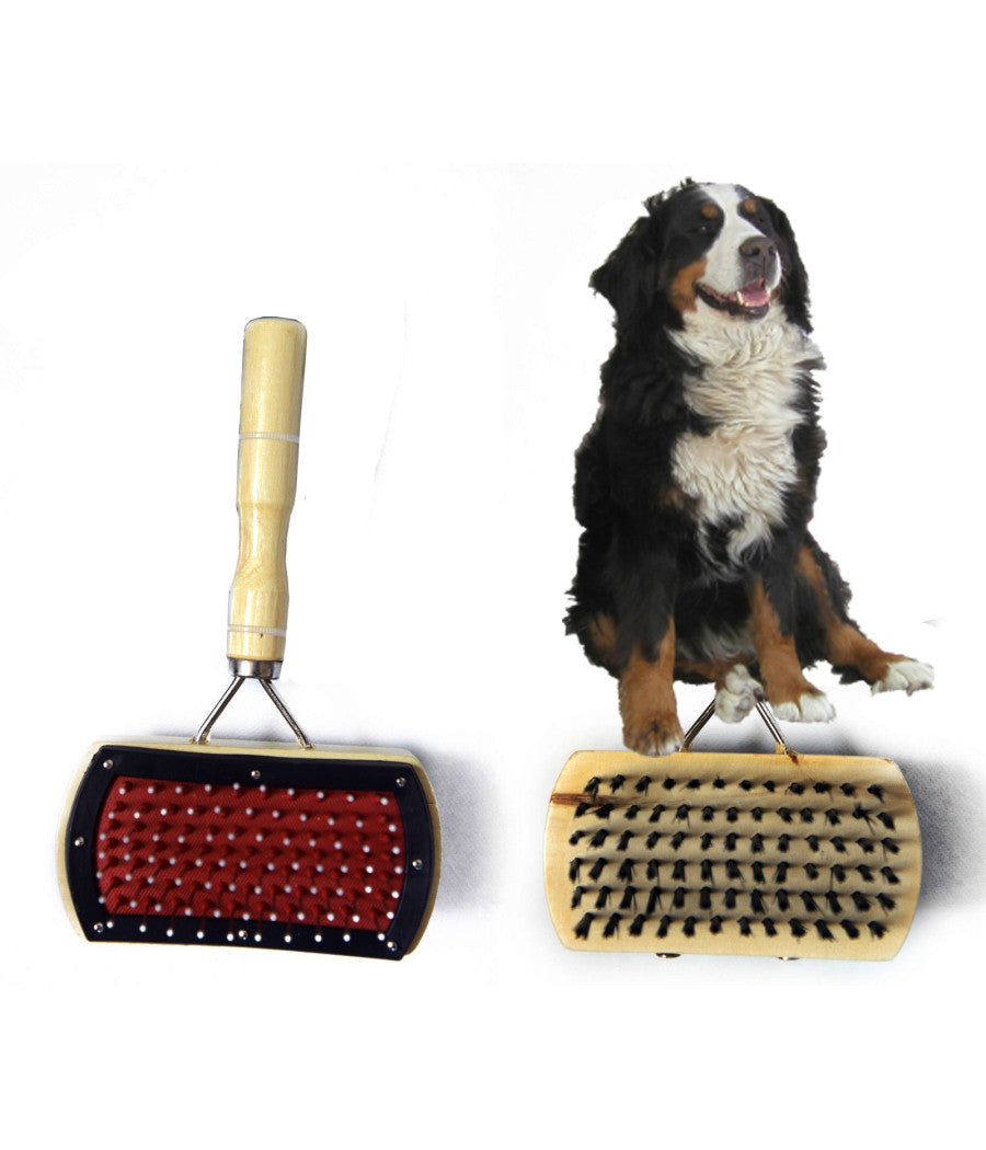 Cardatore Spazzola Per Pelo Cane Cani Gatto Gatti 2 In 1 Manico In Legno         