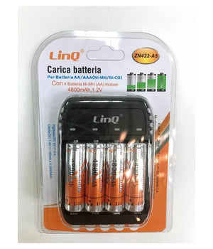 Carica Batterie Pile Aa Aaa 4 Slot Zn422-a5 + 4 Pile Stilo 4800mha Ricaricabili         