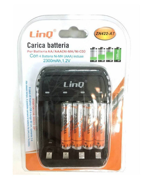 Carica Batterie Pile Stilo Ministilo Aa Aaa Zn422-a7 + 4 Pile Ministilo 2300mah         