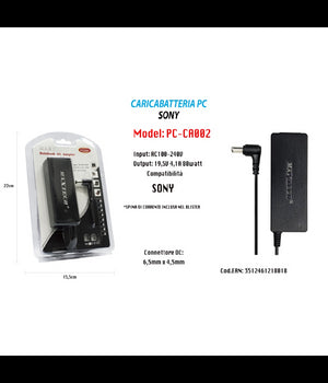 Caricabatteria Notebook Pc Sony Alimentatore Batteria Ricambio 19,5v Maxtech Pc-ca002         