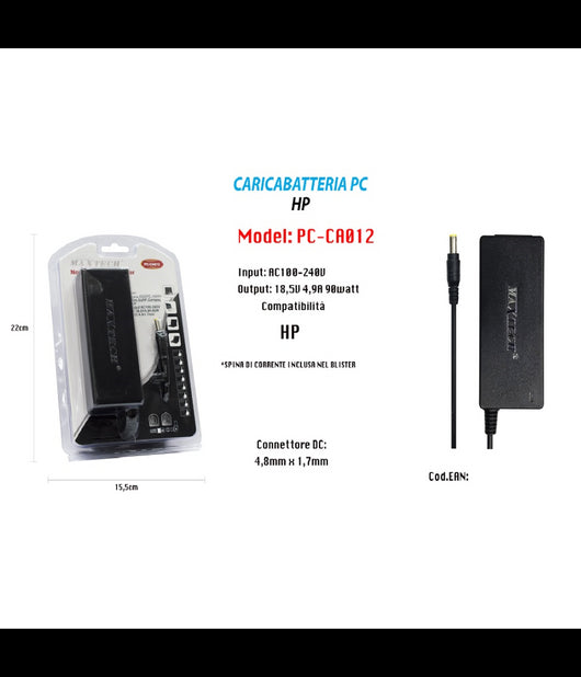 Caricabatteria Pc Alimentatore Batteria Ricambio 18,5v 4,9a 90w Maxtech Pc-ca012         