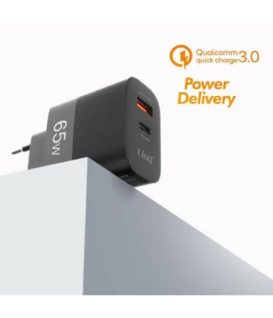 Caricabatteria Rapido Doppio 65w Usb Quick Charge 3.0 + Type-c Power Delivery Ac6563         