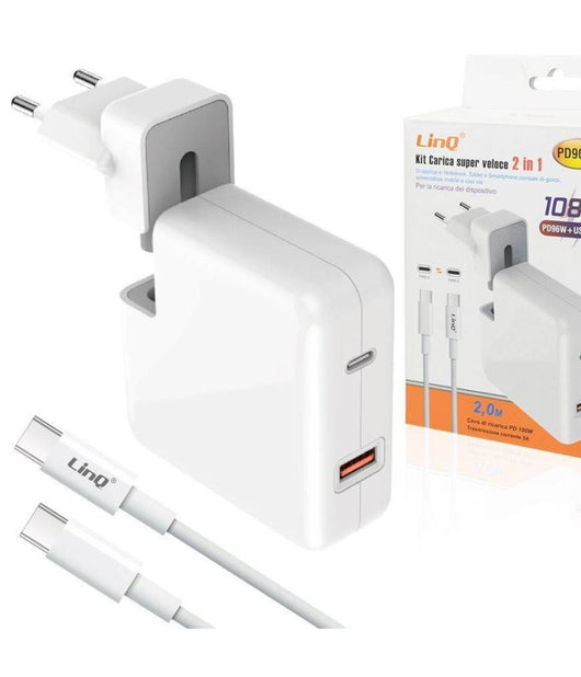 Caricabatterie 2in1 Super Veloce Pd96w + Usb12w Type-c Notebook Smartphone Pd9080         