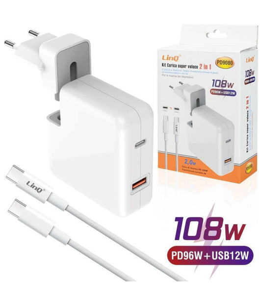 Caricabatterie 2in1 Super Veloce Pd96w + Usb12w Type-c Notebook Smartphone Pd9080         