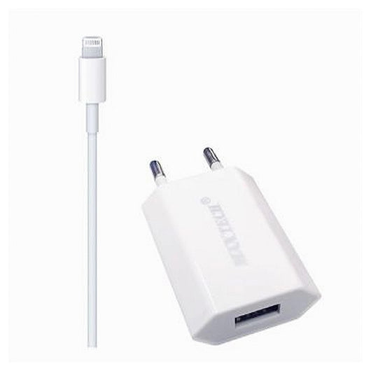 Caricabatterie 2x1 Lightning Maxtech Con Adattatore Per Iphone 5v-1500ma 1mt Ms-t005         