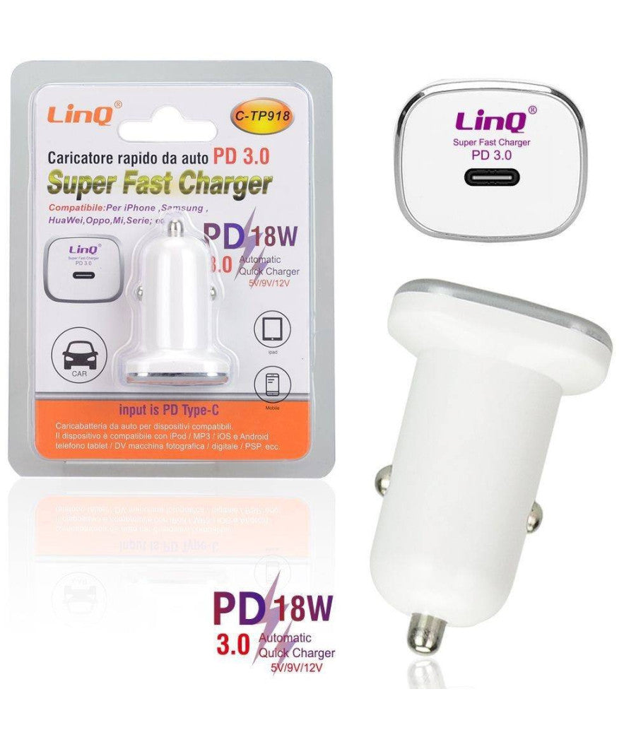 Caricabatterie Adattatore Rapido Da Auto Pd Type-c 3.0 Super Fast 18 W C-tp918         