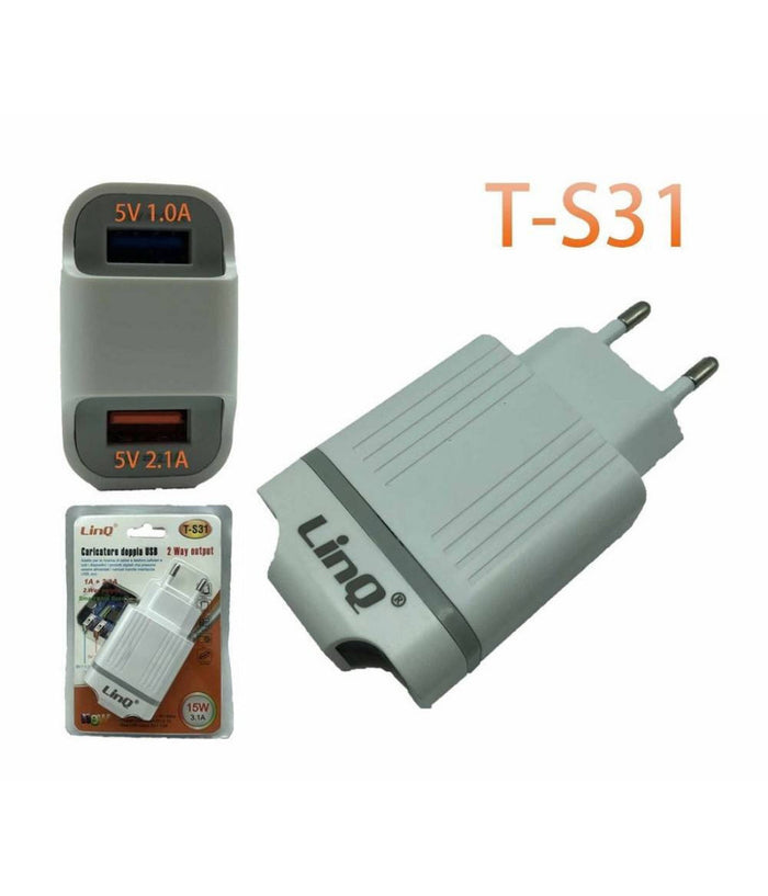 Caricabatterie Alimentatore Doppia Usb 1a + 2.1a 5v 15w Smartphone Tablet T-s31         