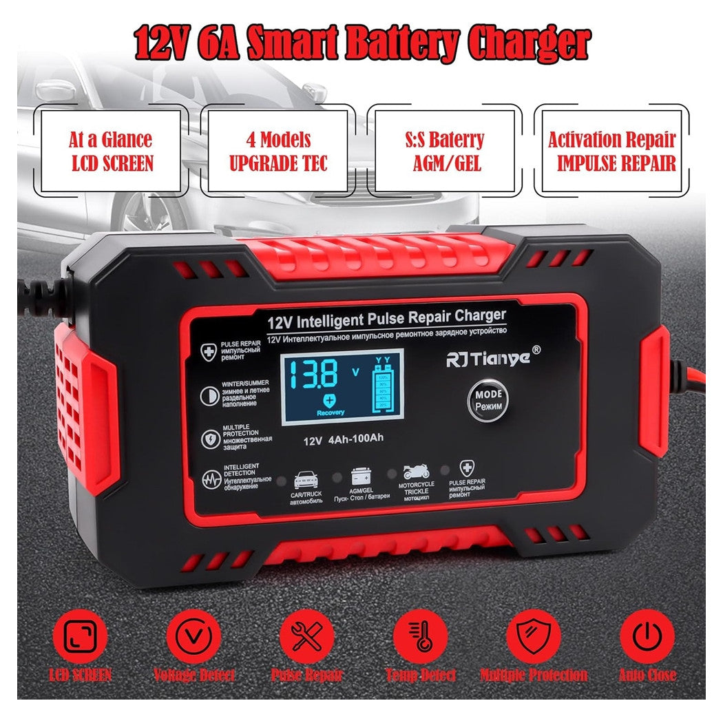 Trade Shop - Caricabatterie Auto 6a 12v Mantenitore Batteria Compensazione Temperatura Moto Tosaerba Barca -        