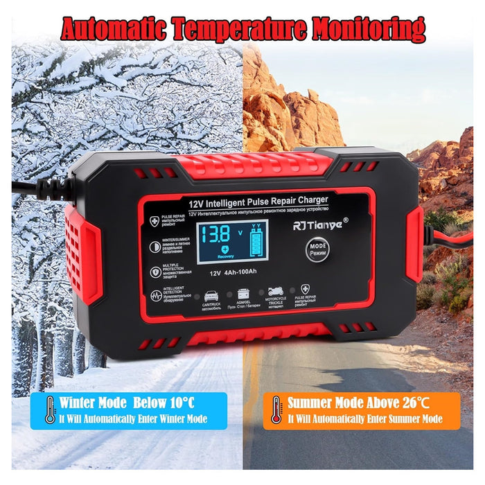 Trade Shop - Caricabatterie Auto 6a 12v Mantenitore Batteria Compensazione Temperatura Moto Tosaerba Barca -        